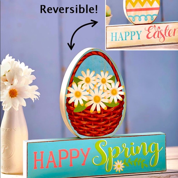 NWT (2) Pc. Easter/Spring Reversible Block Set, New - Picture 1 of 16